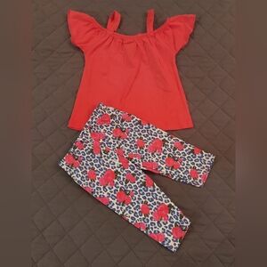 Red Top and Floral Print Leggings Set